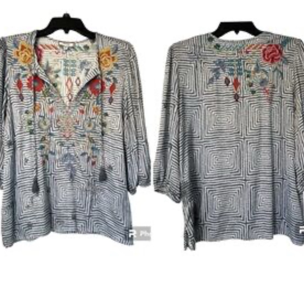 Johnny Was Multicolor Embroidered Blouse